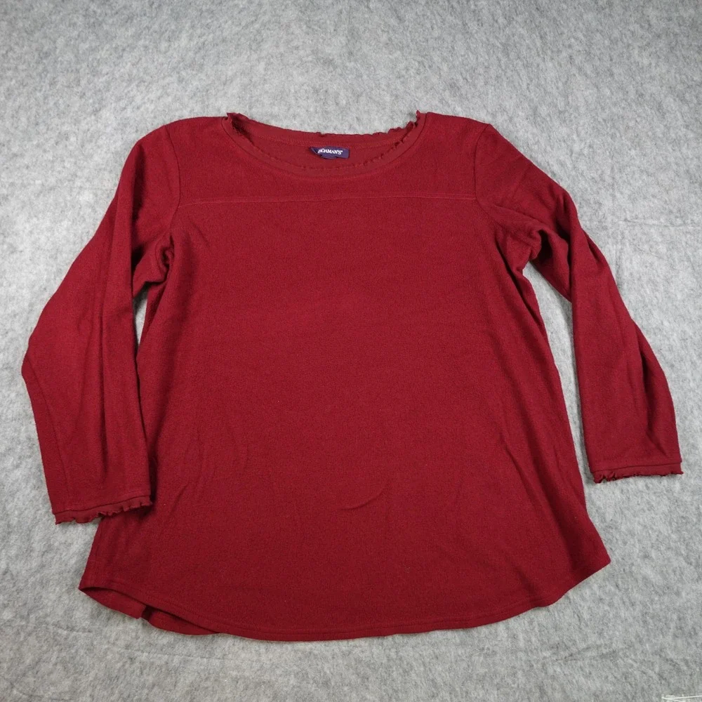 Roamans Top Women 18/20 Burgundy Ruffle Trim Long Sleeve Casual